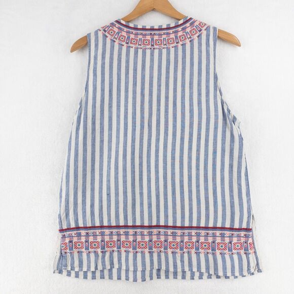 Artisan NY Tank Top Womens Medium 100% Linen Embroidered Striped Breathable - Picture 8 of 10